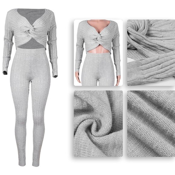 Sexy Solid Color Sweater Two Piece Set - Picture 2 of 4